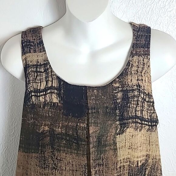 Dressbarn Sleeveless Cami with Sheer Overlay Panels, Brown Black, Tan, Sz Medium - Picture 2 of 9